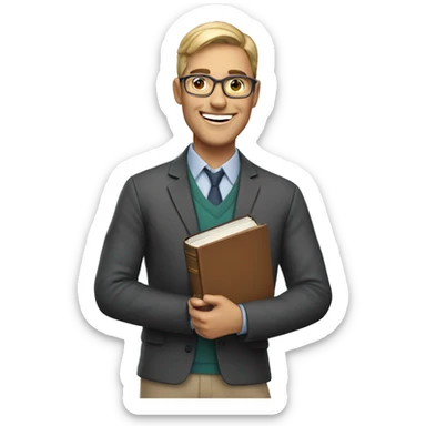 An English teacher with holding books and smiling sticker