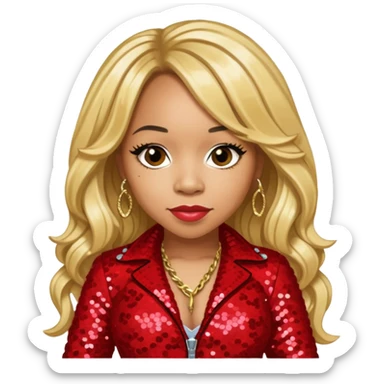 Tameka Tiny Harris from Xscape with long blonde hair, red sequin outfit sticker