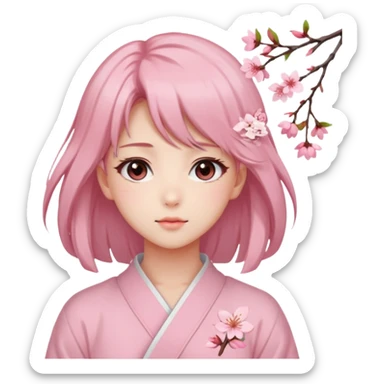 A Gorgeous Beautiful Anime Lady Sakura Cherry Blossom and Pretty Hair, pastelcore aesthetic  sticker