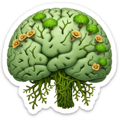 brain with moss and green fungi, vines taking over sticker