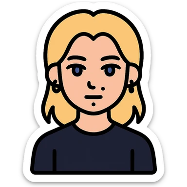 boy with long light blonde hair, dark blue eyes, facial piercings, all black clothing sticker