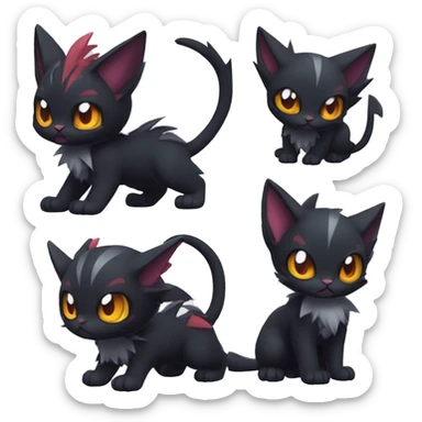 Cool Cute Edgy Black Dark Chibi Cat-Noibat-Noivern-Litten-Fakémon-hybrid sticker