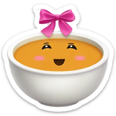 Pumpkin Soup in a white Bowl with a pink bow at the bowl sticker