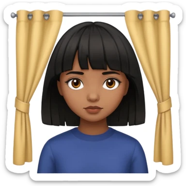 Girl that has a short black hime cut with curtain bangs, then dark brown eyes, and has a bit brown skin sticker