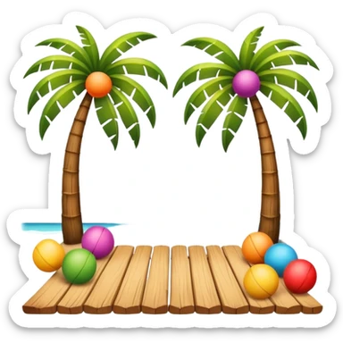 fun summer border, emoji style, with coconut trees, planks, and bright balls sticker