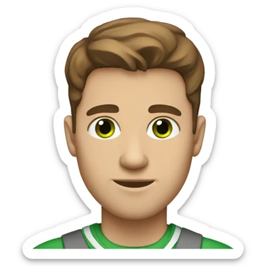 light-skinned man with green eyes and styled brown hair preparing for an exam sticker