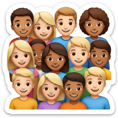 group of children standing together, fun and supportive sticker