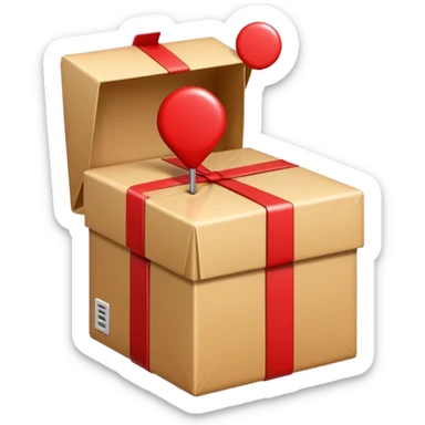 apple style emoji of a destination pin with a parcel, alternate version, representing Zielort (destination) sticker