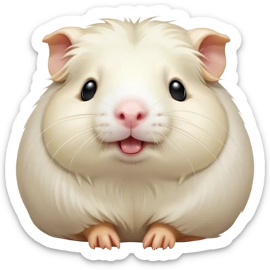 Cinematic Cute Yawning White Guinea Pig Portrait Emoji, Head tilted slightly with a dramatic, wide-open yawn, revealing a soft, downy white coat with tiny drooping ears, round dark eyes barely open in drowsy contentment, Simplified yet irresistibly adorable features, highly detailed, glowing with a soft, cozy glow, high shine, relaxed yet expressive, stylized with a touch of whimsy, bright and endearing, soft glowing outline, capturing the essence of a sleepy yet affectionate guinea pig, so drowsy it feels like it could stretch right out of the screen and curl up for a nap! sticker