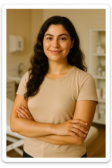 woman with PCOS visibly healthy due to balanced diet, glowing skin, healthy hair, confident posture, clinical environment, realistic details, warm lighting, vertical 2:3 aspect ratio, no text sticker