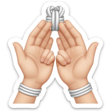 both hands tied together with a white rope sticker