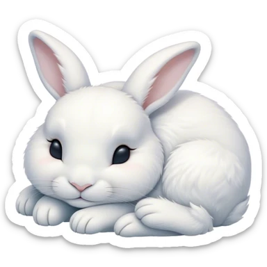 Meme-Worthy Cute Sleeping White Rabbit Portrait Emoji, Head resting peacefully with a contented smile, showcasing a delightfully compact build and a luxuriously soft pure white fur, eyes shut in a serene nap, Simplified yet hilariously adorable features, highly detailed, glowing with a soft, drowsy light, high shine, relaxed and utterly lovable, stylized with an air of playful laziness, bright and heartwarming, soft glowing outline, capturing the essence of a comically sleepy bunny, so meme-worthy it feels like it could instantly become the next viral sensation of adorable slumber! sticker