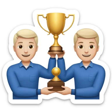 winner ceremony with one guy handing another guy a trophy sticker