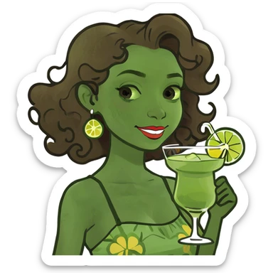 Girl with curly brown hair smelling margaritas sticker