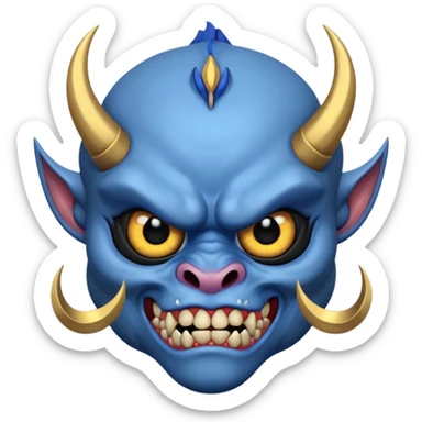blue oni with black eye ball and gold iris sticker