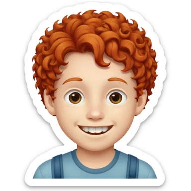 redhead kid with unique face features and very curly hair kid boy happy and braces on teeth sticker