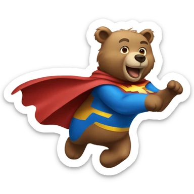 superhero bear flying only wearing a cape sticker