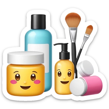 emoji of beauty products with brand labels sticker
