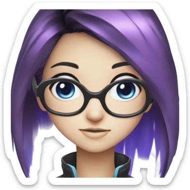 akiba-cyber-girl-purple-and-black-split-dyed-hair-blue-eyes-glasses sticker
