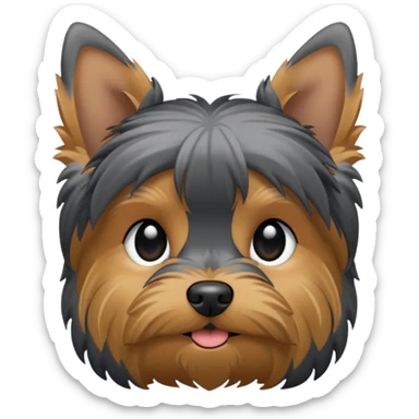 Yorkie with lowered down ears, mostly dark and grey, small sticker