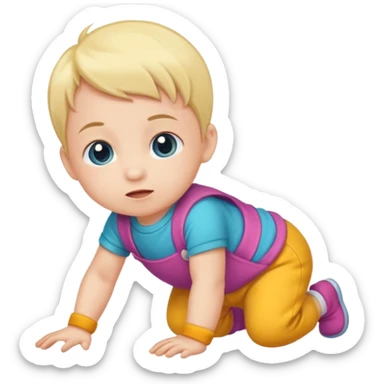 baby wearing colorful clothes crawling on the floor sticker