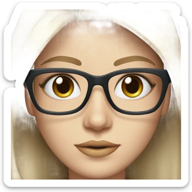 Realistic pale elegant classy model, straight shoulder length brunette, glasses and blue eyes  sticker