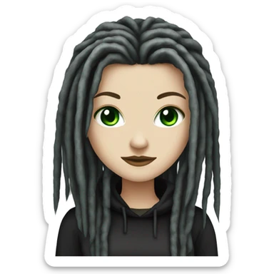 White girl, anonymous, cyberpunk black dreadlocks, green eyes  sticker