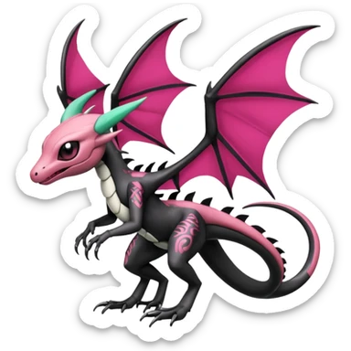 Magenta, black and white Meloetta-Flygon-Gorebyss-Salandit-Gargoyle-Pokémon-Fakémon-creature-fusion-hybrid sticker