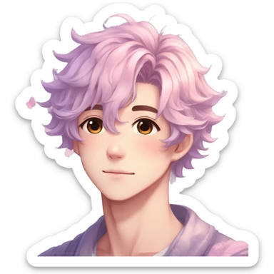 Gorgeous pastel anime style shojo man with blushing face and butterflies aesthetic and pretty hair trending style sticker