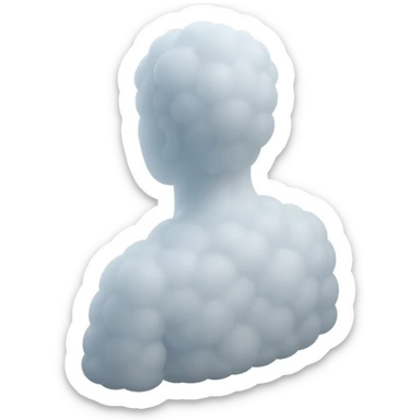 person looking straight, made entirely of white fluffy convex clouds, shoulder up, matte glass style, clouds with slight transparency sticker