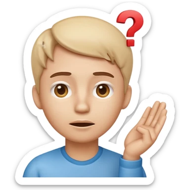 Telegram-style 3D emoji of a confused person, hand on chin, looking up, raised eyebrow, small question marks around head, soft gradient shading, clean rounded design, transparent background. sticker