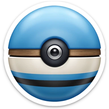 blue pokeball emoji, top half is a more saturated blue, bottom half is white, black stripe, with a white sheen, with a pearlescent finish, with a wood effect sticker