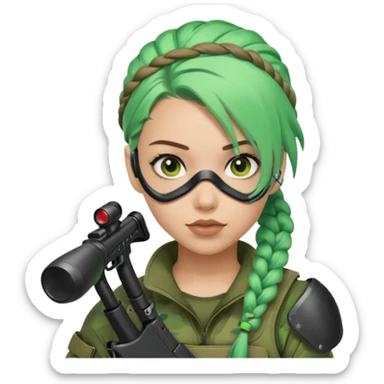 paintball player face girl braided green hair sticker