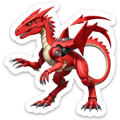  Cool Edgy Futuristic Red Digimon-Fakemon-Guilmon-Velociraptor-Dragon-Mecha full body sticker