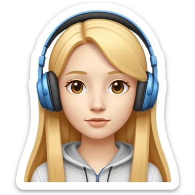 A white skinned girl with a three-dimensional face shape from Europe and America has long, straight golden hair Wearing headphones sticker