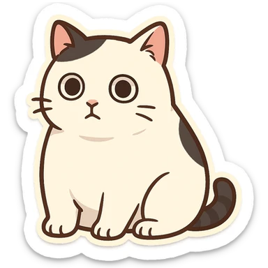 A fat cow cat sitting with dull, wide-eyed expression sticker