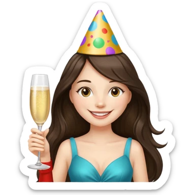 white happy long haired brunette girl partying sticker