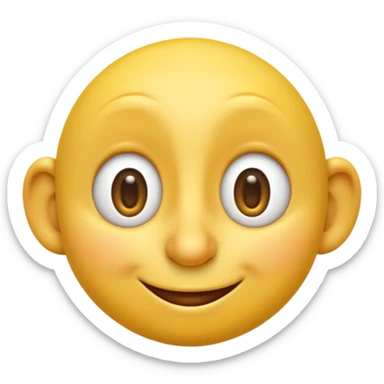 3D yellow emoji, classic round face, cartoon style, Apple emoji style, exaggerated long nose like Pinocchio, guilty smiling expression, eyes looking sideways mischievously, glossy texture, soft shadows, isolated on white background, high detail, realistic rendering sticker