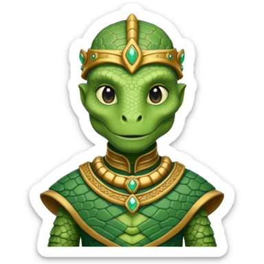 reptilian humanoid in ancient outfit, front view sticker