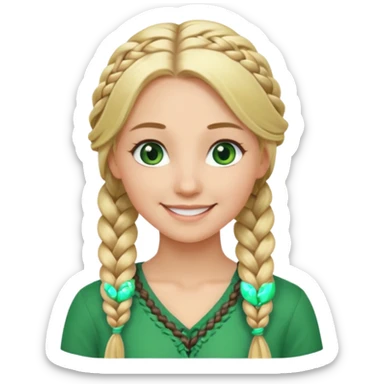 woman, long blond hair,green eyes, smiling, one braid to the side sticker