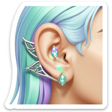Elvish fae shiny sparkly iridescent translucent diaphanous ear climber ear cuff sticker