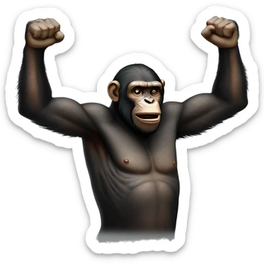 Apes lifting their hands above their heads and making a fist near each hands sticker