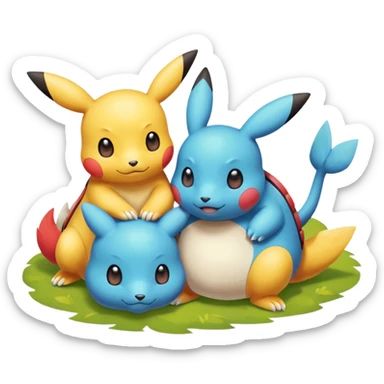 2 friendly pokemans one fell down and the other is helping the other get up  sticker
