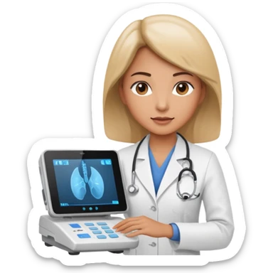 female doctor working an ultrasound machine sticker