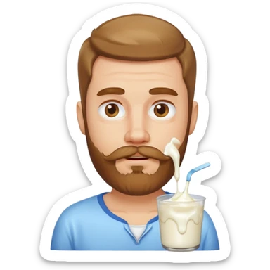 A bearded white men with yogurt, dripping off of his mustache sticker
