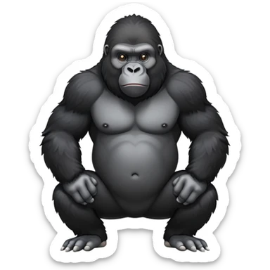 cinematic-friendly relaxed gorilla-realistic-full-body-crouched on all fours on knuckles-emoji,-poised-with-confidence,-massive-arms-hanging-slightly-forward,-head-tilted-thoughtfully,-thick-black-fur,-deep-dark-eyes-full-of-intelligence,-simplified-yet-realistic sticker