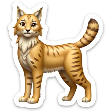 Cinematic-Lynx-Realistic-Full-Body-Standing-Emoji – Tail flicking slightly, head tilted dramatically, powerful yet sleek frame covered in soft golden-brown fur with faint spotting, long legs and large paws poised elegantly, simplified yet realistic focused features, highly detailed, glowing with an almost sarcastic glow. sticker