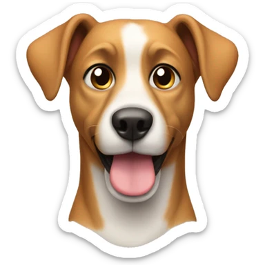 A dog looking forward with the link outside the mouth and the ears back like a  sticker