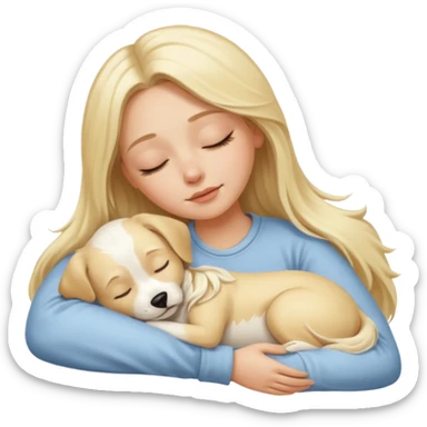 White girl blonde long hair sleeping with her white dog sticker