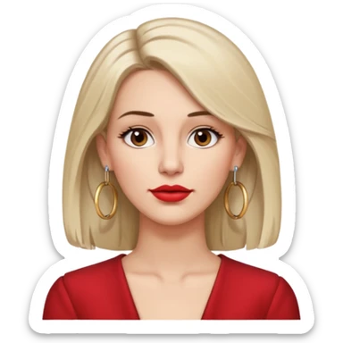 30 year old white woman with shoulder-length hair and brown eyes, left side of her hair tucked behind her ear, wearing lipstick and hoop earrings, neutral expression, upper body portrait sticker